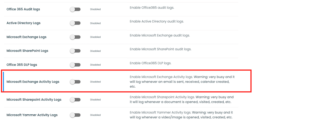 Trunc | O365 Configuration - Disable Exchange Logs
